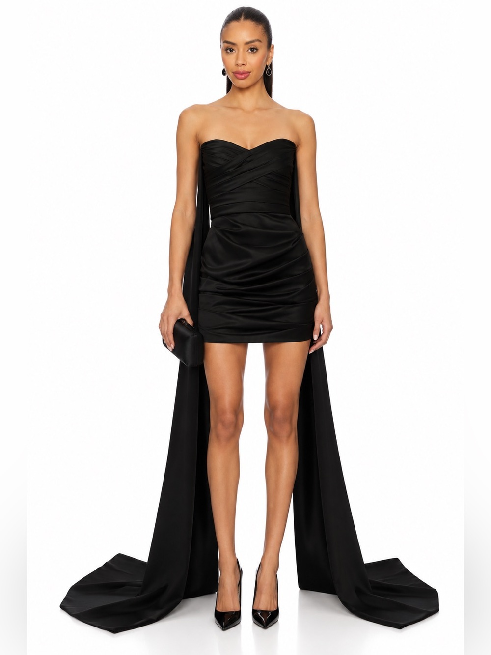 Alex Perry Black Draped-Detail Strapless Mini Gown
